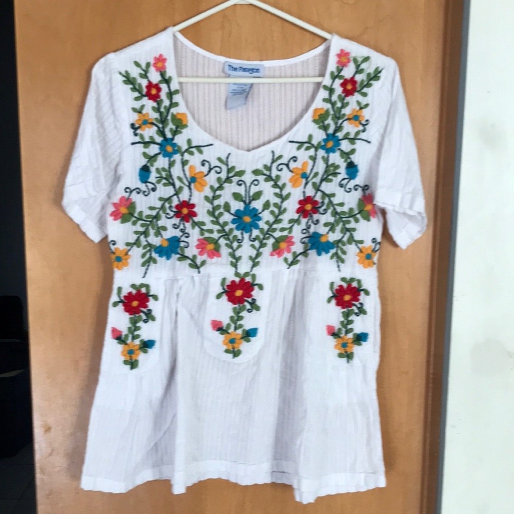 100% pinstripe cotton embroidered tunic